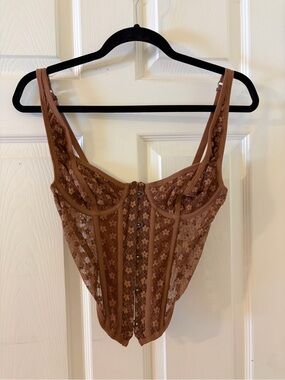 🤎Urban Outfitters Brown Floral Out From Under Wildflower Lace Corset🤎